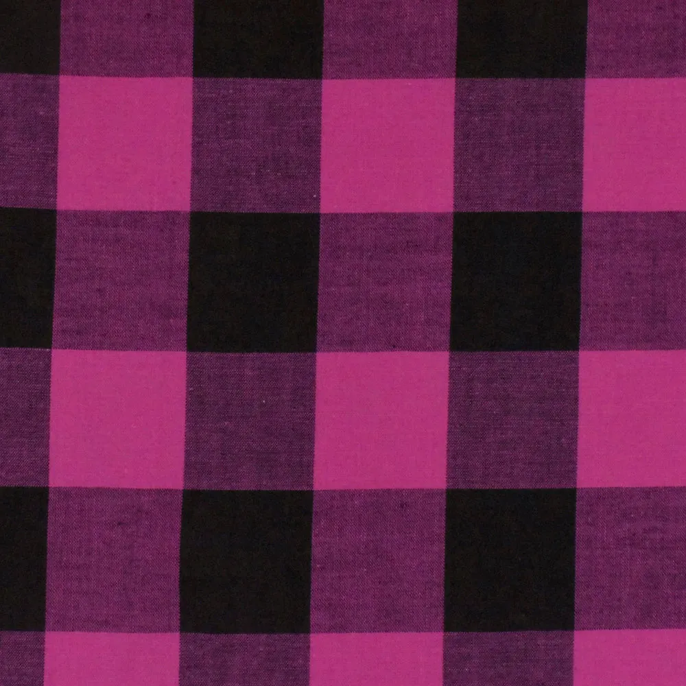 Party Pink-Black Gingham Stretch Cotton Woven Fabric