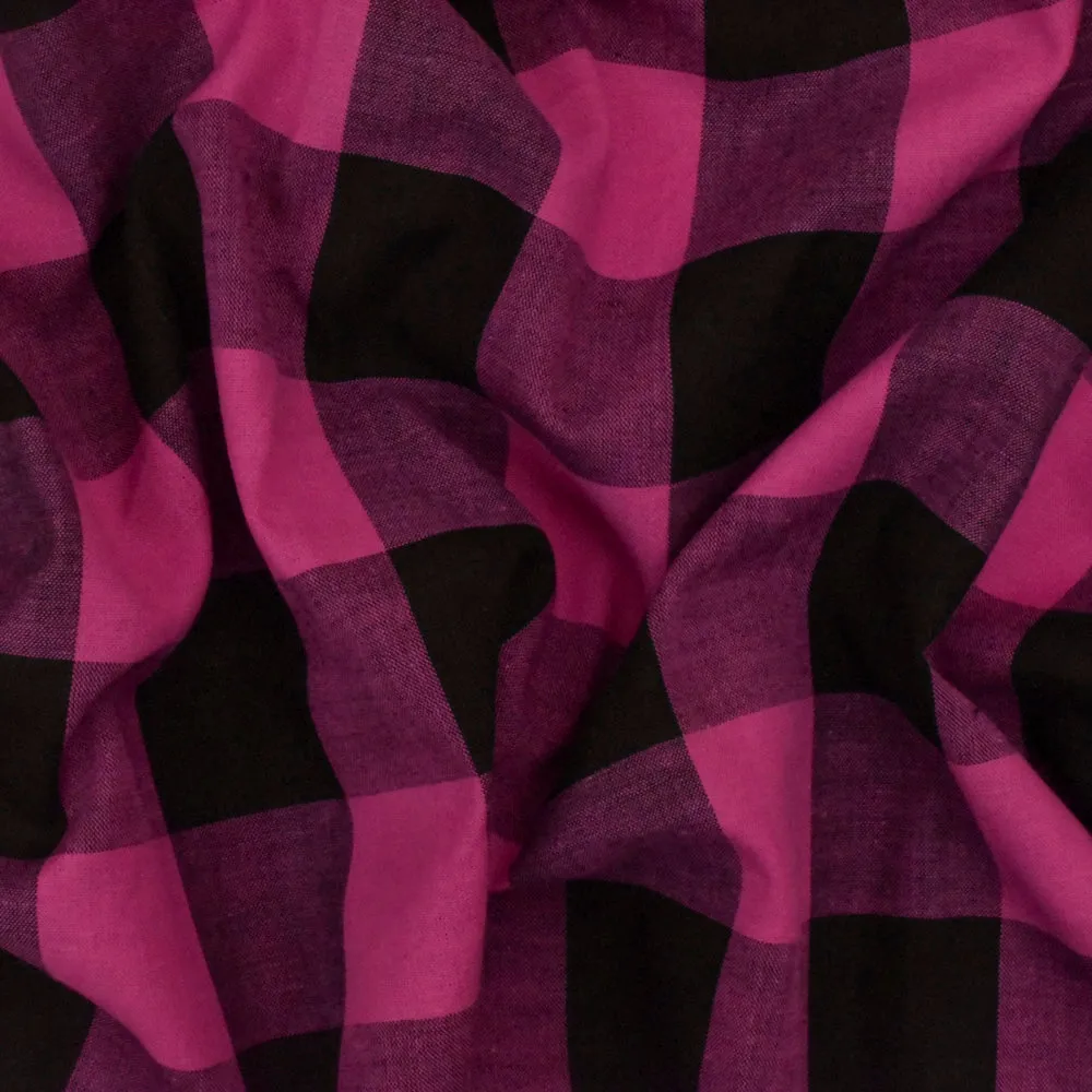 Party Pink-Black Gingham Stretch Cotton Woven Fabric