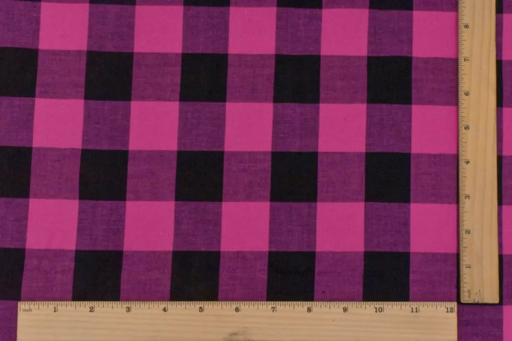 Party Pink-Black Gingham Stretch Cotton Woven Fabric