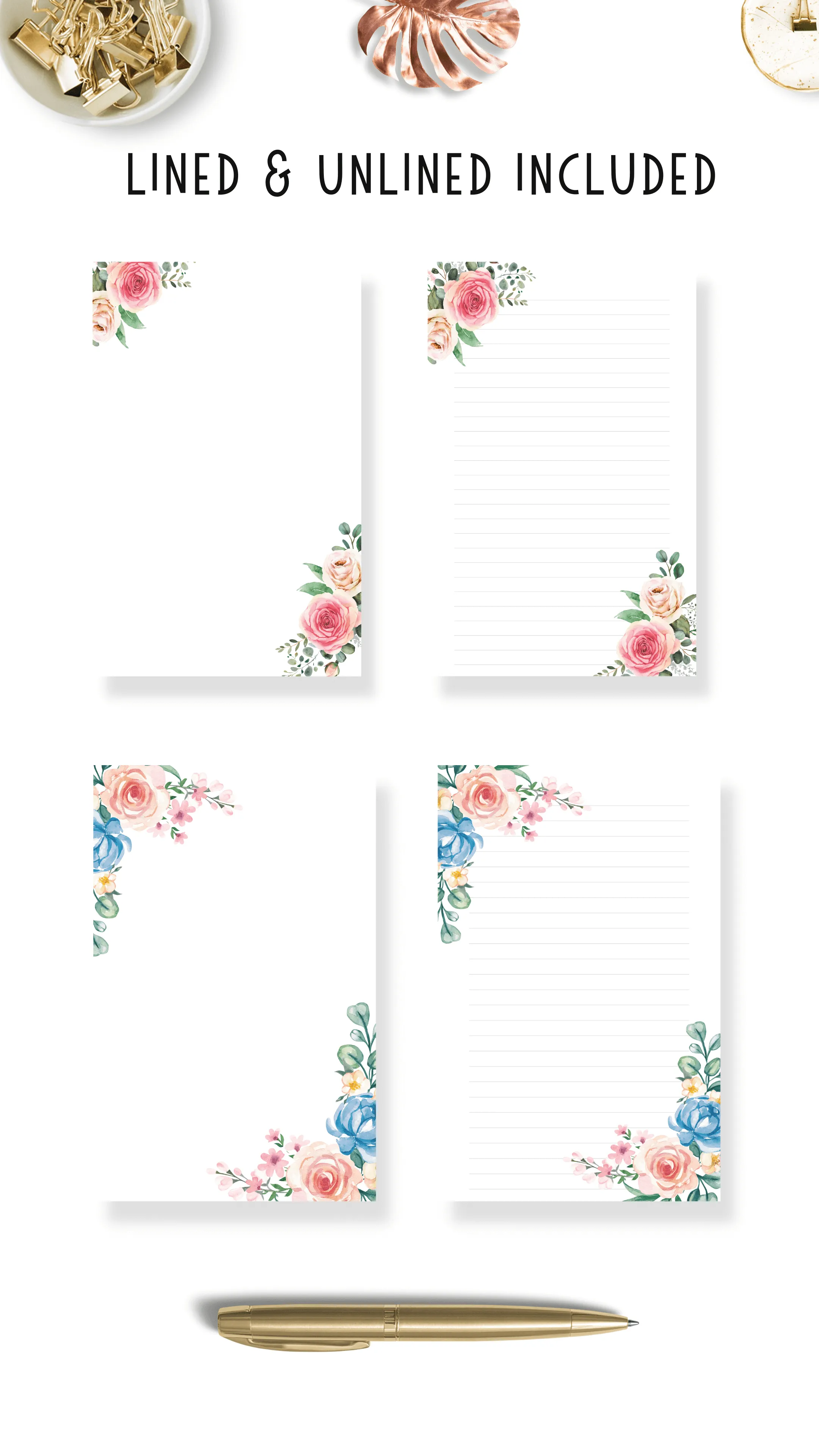 Pink Floral Printable Stationery