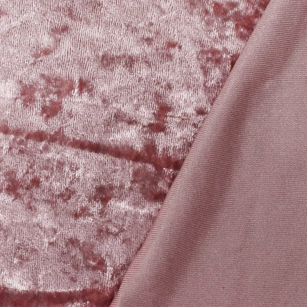 Pink Solid Stretch Poly spandex Crushed Velvet Knit Fabric