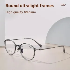 Pure Titanium Ultralight Retro Round Photochromic Progressive Reading Glasses Prescription Eyeglasses