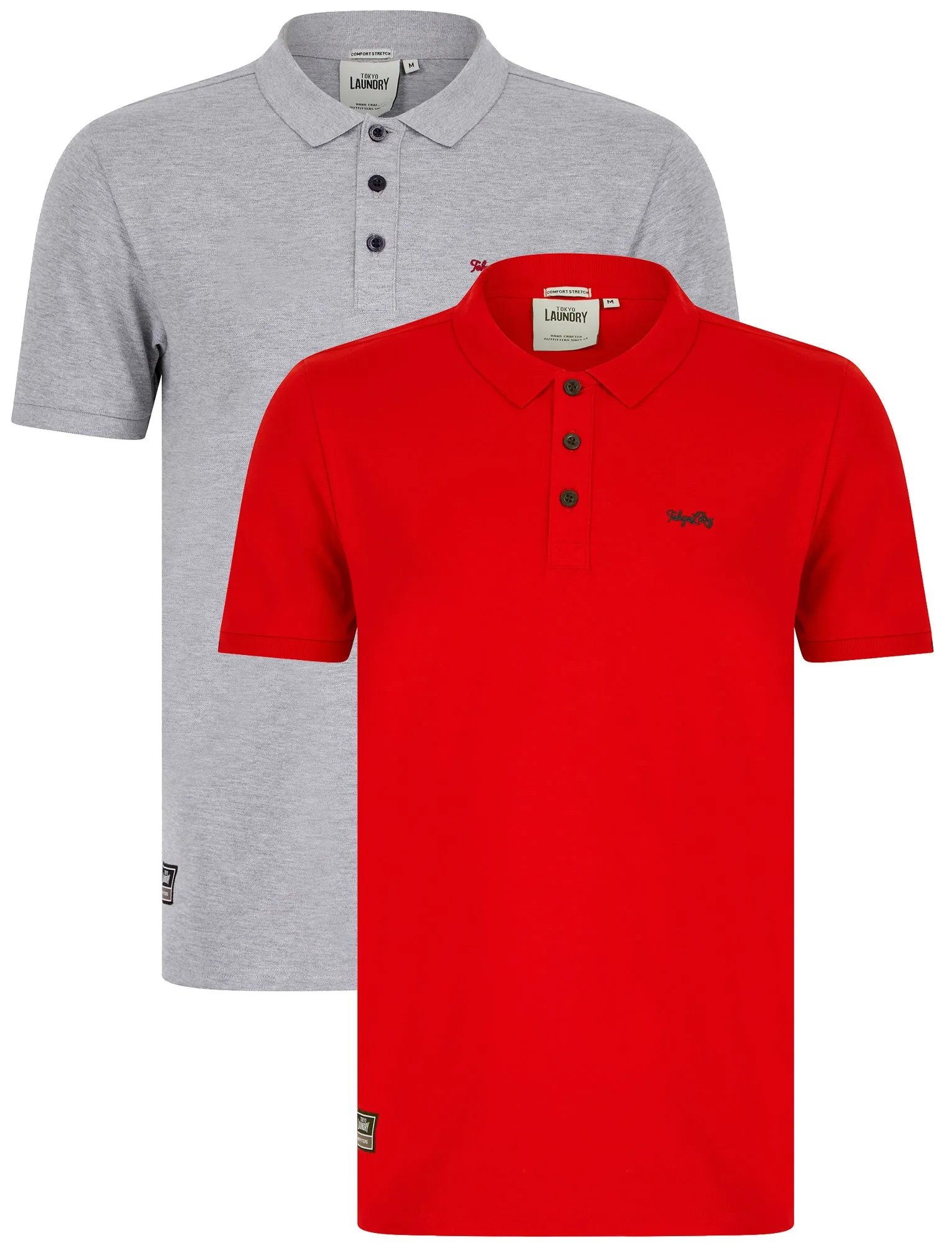 Reeves (2 Pack) Signature Cotton Pique Polo Shirt in Barados Cherry / Light Grey Marl - Tokyo Laundry