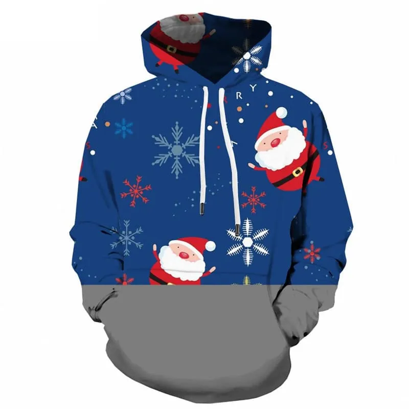 Santa Claus Hoodie Men Christmas Hoody Anime New Year Hoodie Print Snowflake 3d Printed