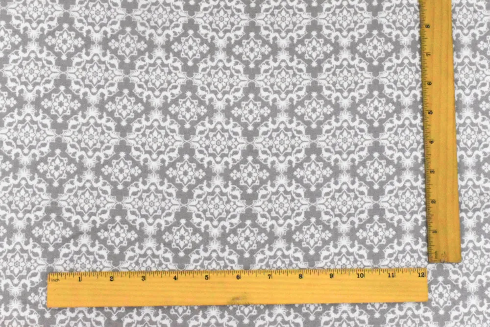 Silver Gray-Ivory Moroccan Printed Stretch Rayon Momie Woven Fabric