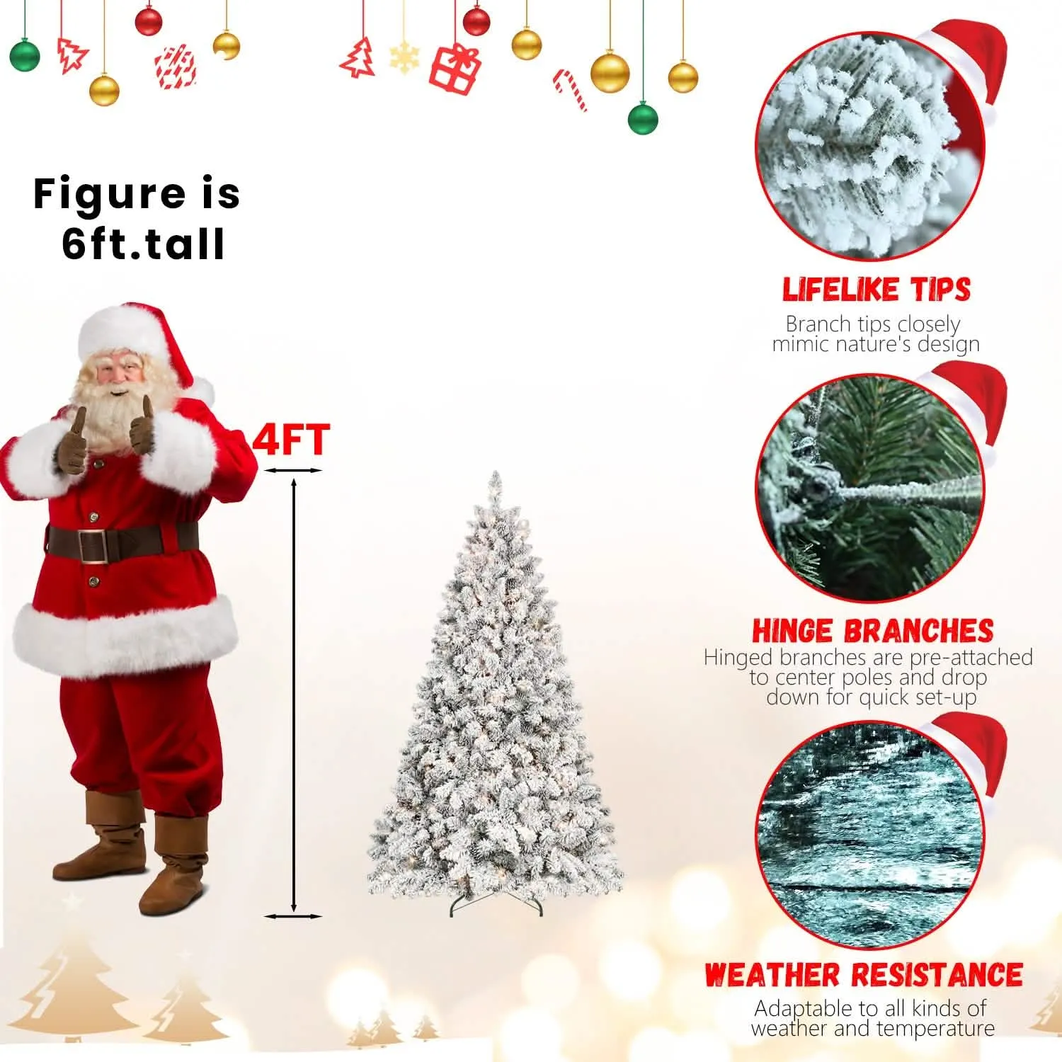 Snow-Covered 9FT Prelit Artificial Christmas Tree with Pine Cones and Sturdy Metal Stand