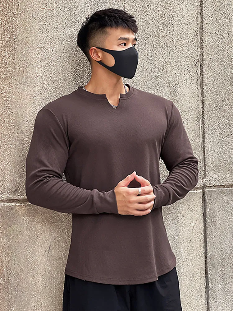 Solid Colour Round Neck Fitness Long Sleeve Men'S Slim Fit T-Shirt Sports Running Training Bottoming Quick Dry Tights