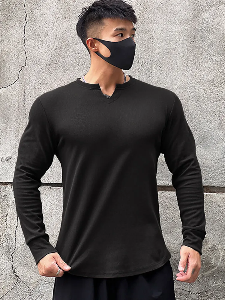 Solid Colour Round Neck Fitness Long Sleeve Men'S Slim Fit T-Shirt Sports Running Training Bottoming Quick Dry Tights