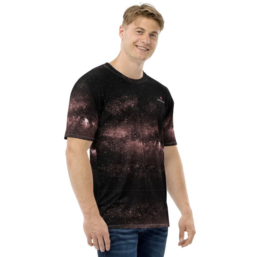 Space Pink Galaxy Men's T-shirt, Futuristic Designer Premium Tees For Men-Made in USA/EU/MX