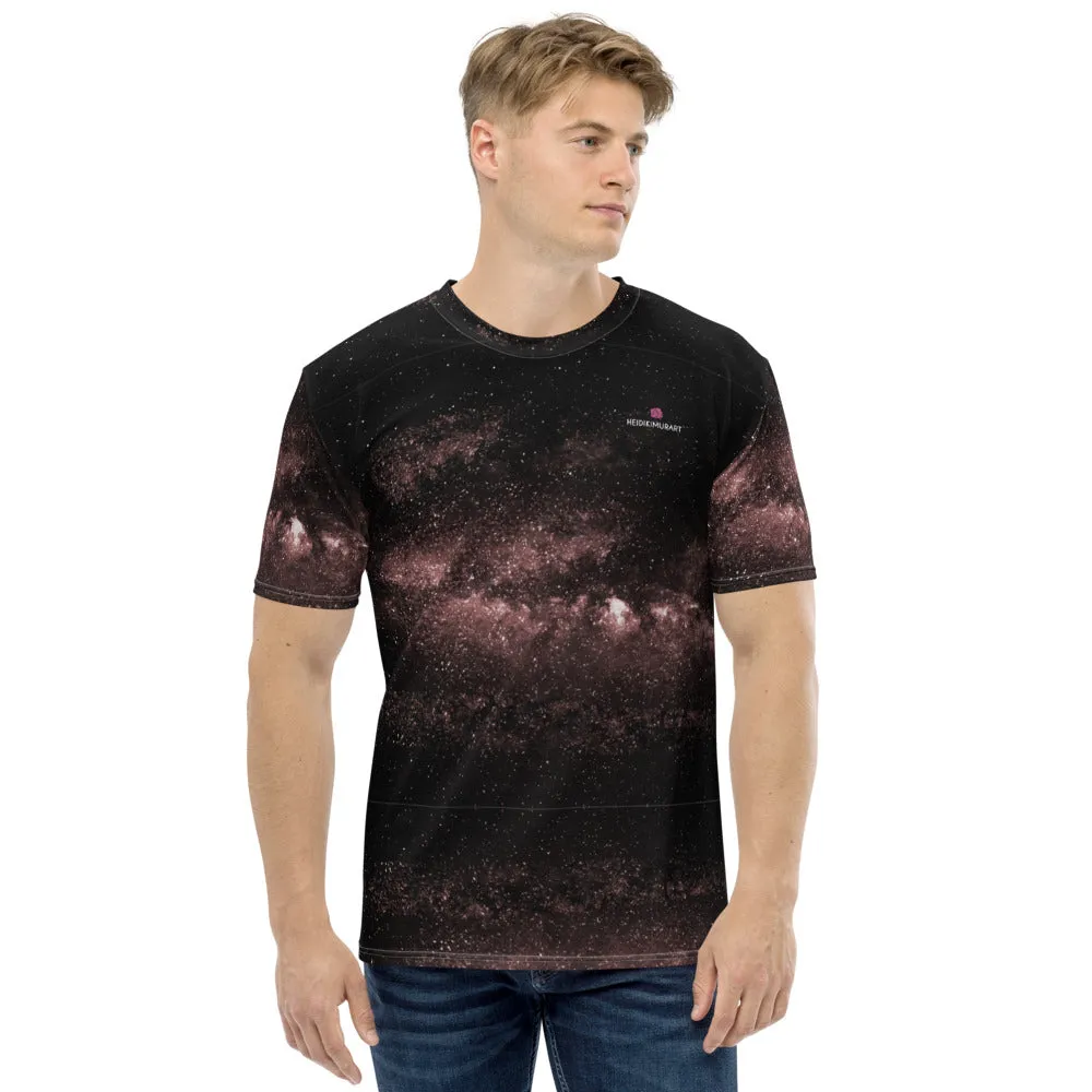 Space Pink Galaxy Men's T-shirt, Futuristic Designer Premium Tees For Men-Made in USA/EU/MX