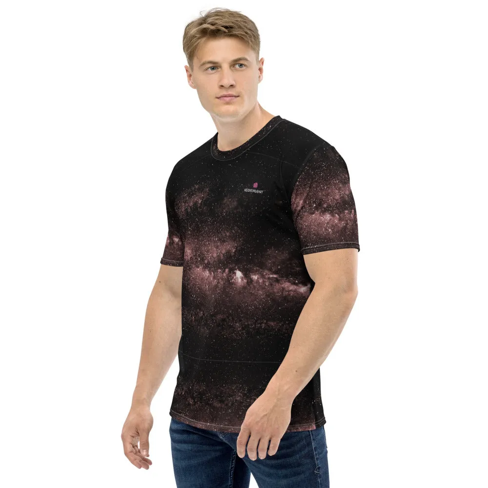 Space Pink Galaxy Men's T-shirt, Futuristic Designer Premium Tees For Men-Made in USA/EU/MX