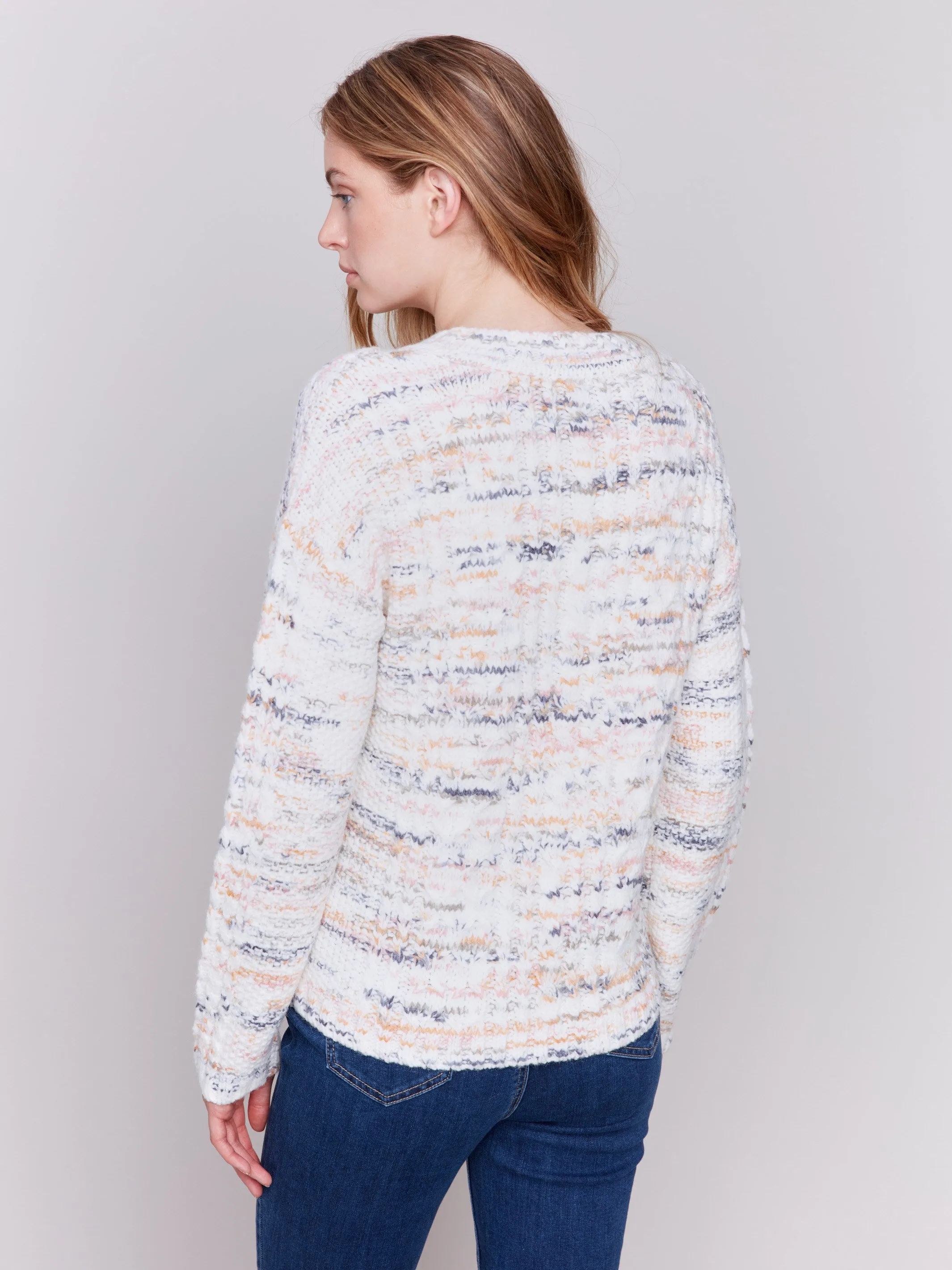 Speckled Yarn Cable Knit Sweater - Ecru