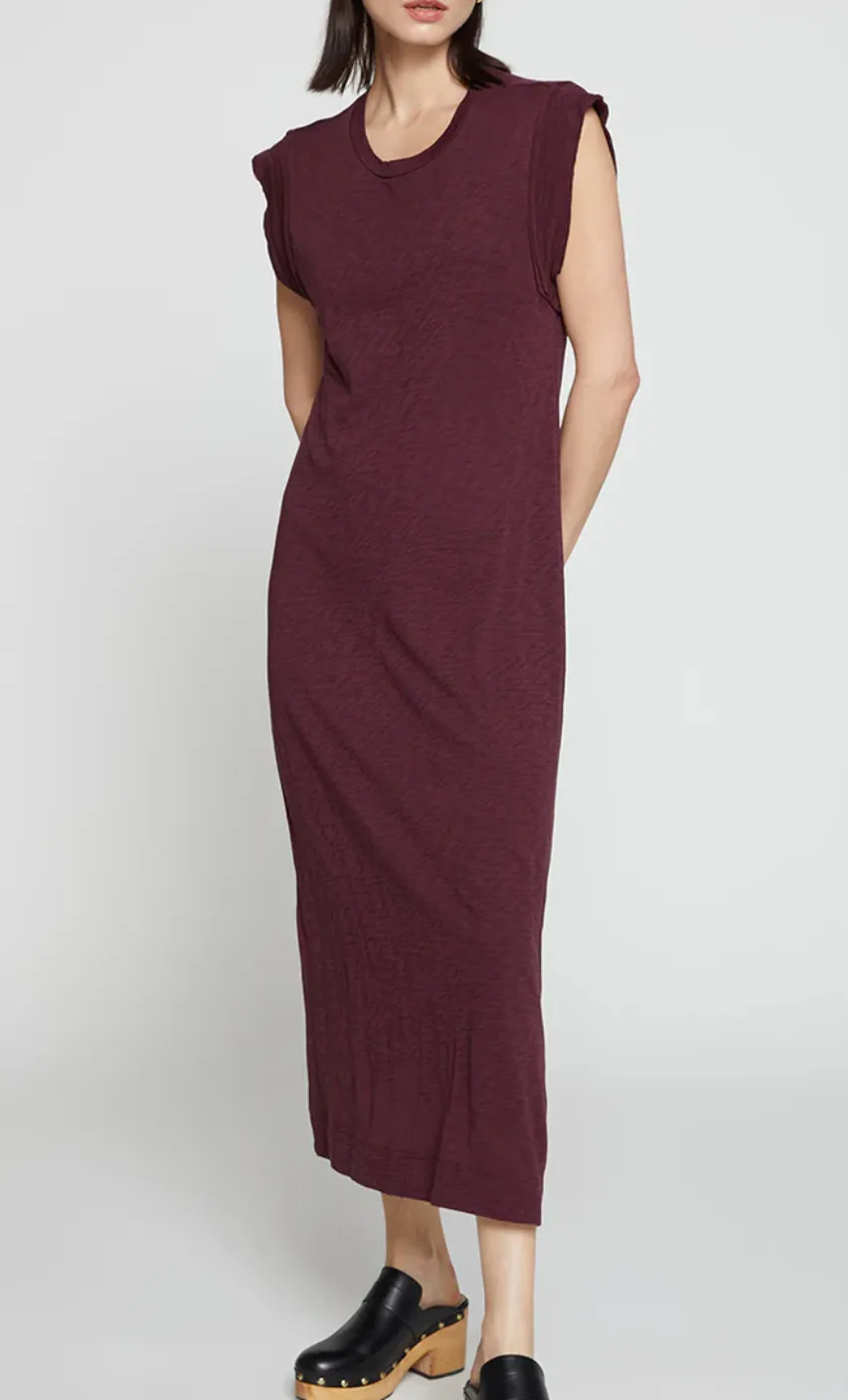 SUPIMA SLUB SCOPPED HEM MIDI DRESS - CHERRY LIQUOR