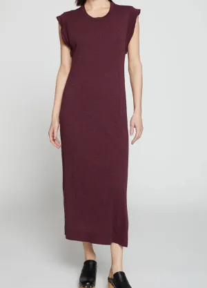 SUPIMA SLUB SCOPPED HEM MIDI DRESS - CHERRY LIQUOR