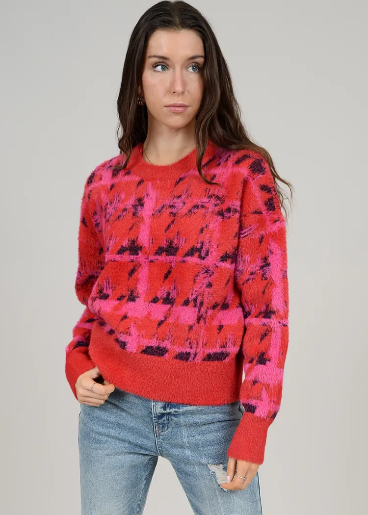 Ujila Long Sleeve Crew Neck Pullover - Red Pink