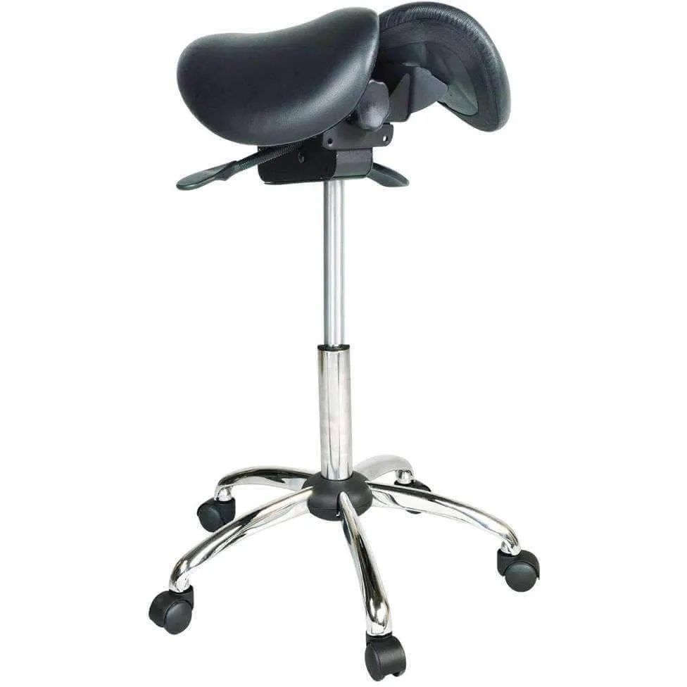 USA Patented Twin Tiltable Saddle Stool with Adjustable Seat Width and Center Gap [GENUINE LEATHER]