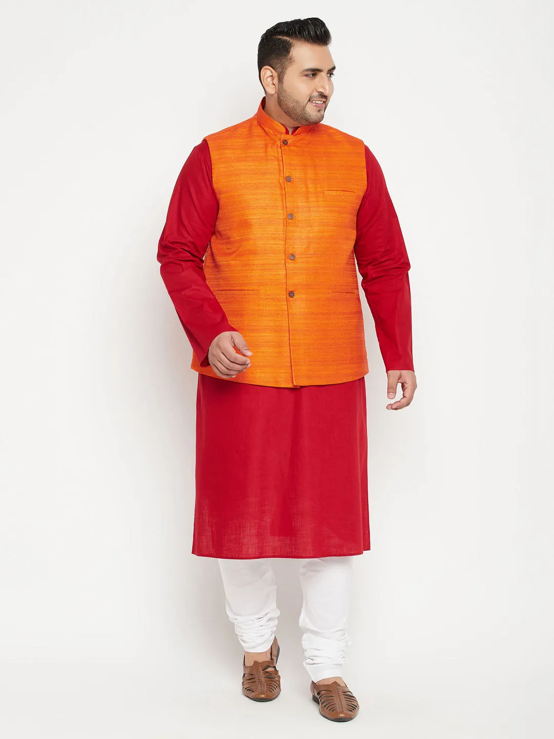 VASTRAMAY Maroon Orange Men's Plus Size Set