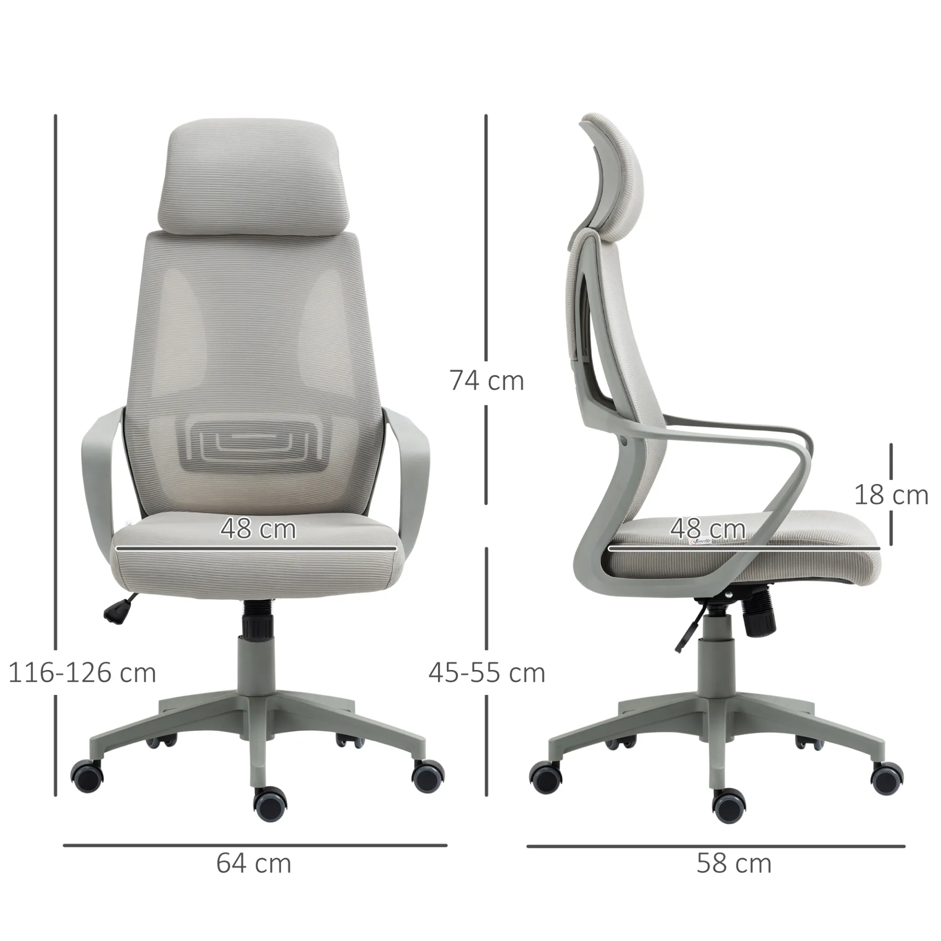 Vinsetto Grey Ergonomic Office Chair - High Mesh Back, Adjustable Height & Swivel Base