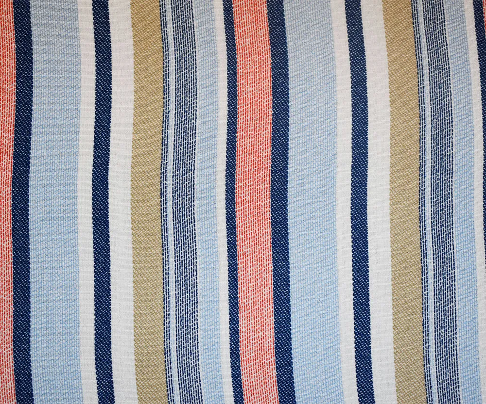 White-Blue-Multi Stripe Printed Poly Shirting Woven Fabric