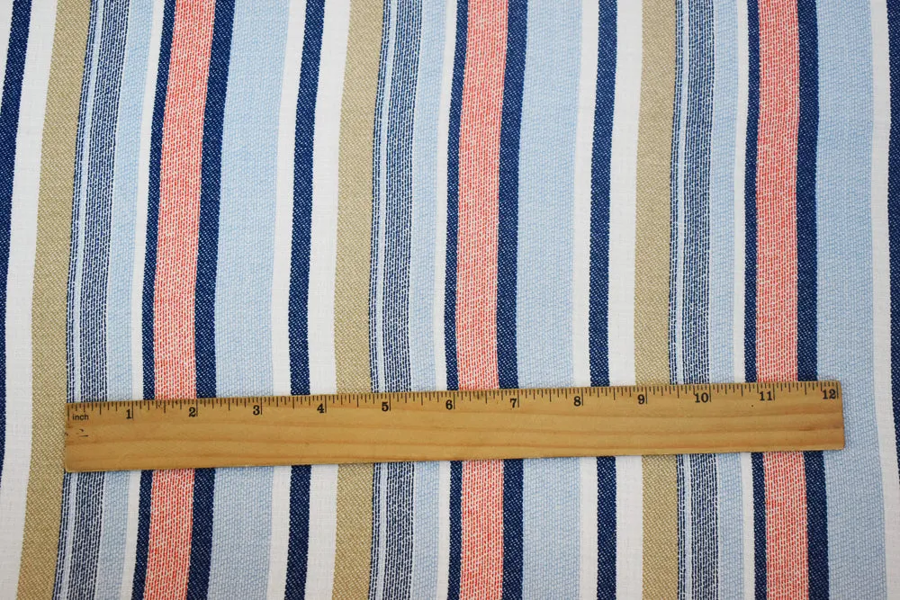 White-Blue-Multi Stripe Printed Poly Shirting Woven Fabric