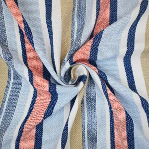 White-Blue-Multi Stripe Printed Poly Shirting Woven Fabric