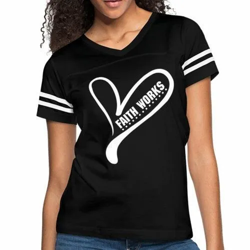 Womens Graphic Vintage Tee, Faith Works Heart Sport T-shirt