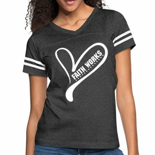 Womens Graphic Vintage Tee, Faith Works Heart Sport T-shirt