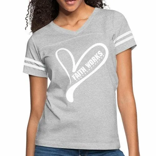 Womens Graphic Vintage Tee, Faith Works Heart Sport T-shirt