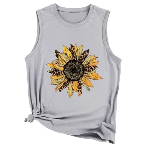 Womens Sunflower Tank Top Casual Summer Sleeveless Tee Shirt