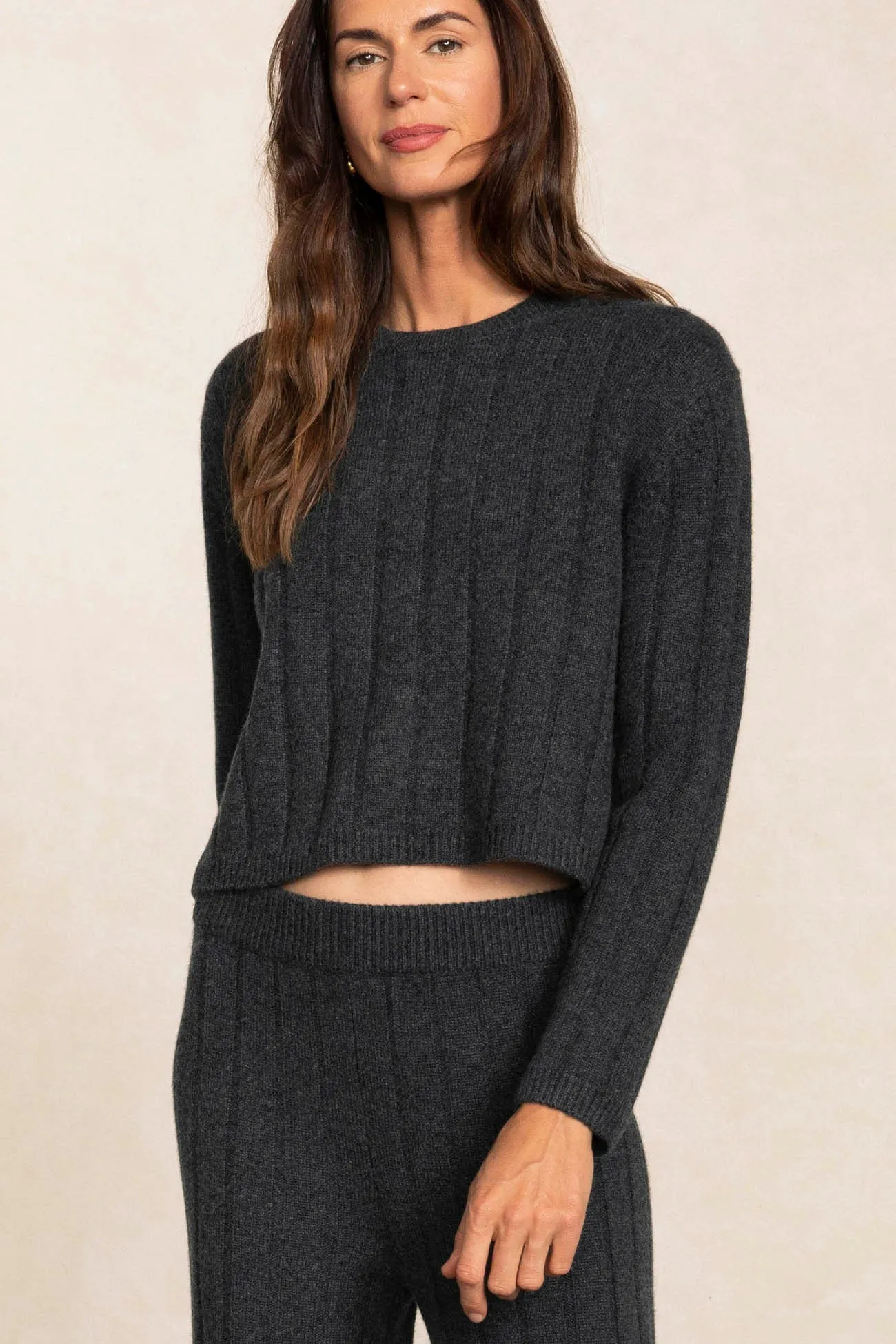 XENIA RIBBED CREWNECK CASHMERE SWEATER