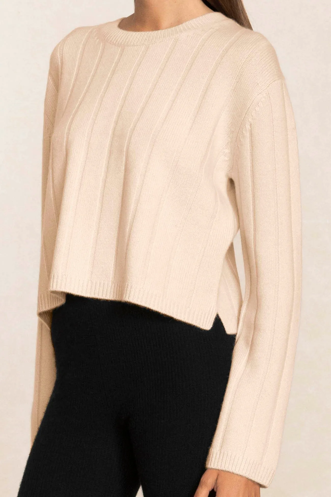 XENIA RIBBED CREWNECK CASHMERE SWEATER